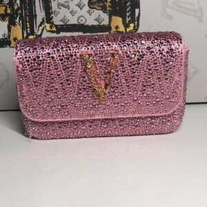 New Authentic Versace Mini Virtus Satin Crossbody Bag – Crystal-Embellished
